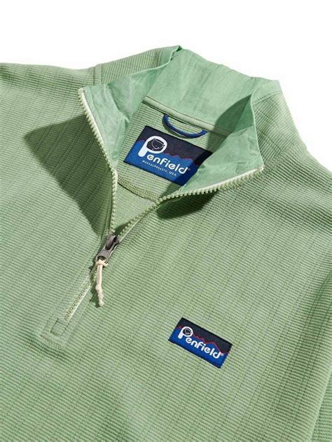Penfield Textured Stripe Half Zip Funnel Neck Top, Mistletoe