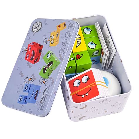 Large Wooden Face Expression Puzzle Building Cubes Manipulatives Face ...