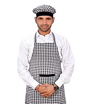 Buy Switchon Cotton Kitchen Apron with Cap in Black and white Checks ...
