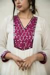 Buy Ivory Chanderi Mirrors V-neck Meer Yoke Embroidered Tunic Pant Set ...