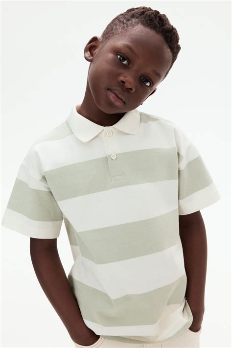Cotton polo shirt - Light dusty green/Striped - Kids | H&M IN