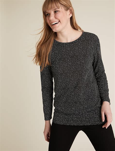 Buy Polka Dot Relaxed Long Sleeve Longline Top at Marks & Spencer