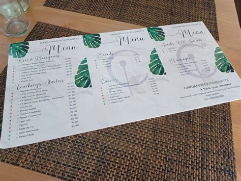 Menu at Cardamom Kitchenette, Bengaluru
