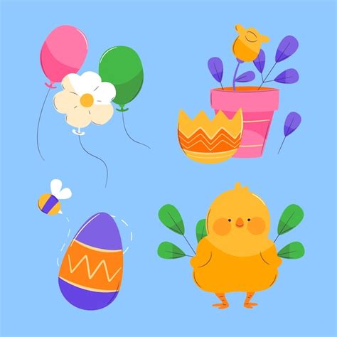 Flat elements collection for easter holiday celebration | Free Vector