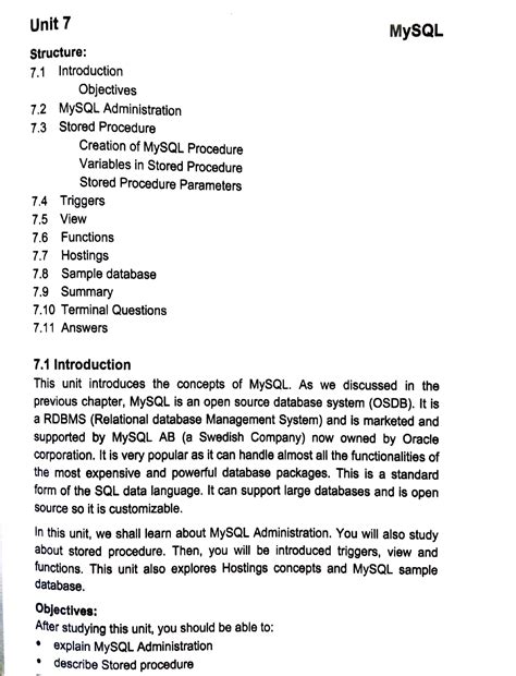 Mysql - Unit 7 MysQL ####### Structure 7 Introduction Objectives 7 ...