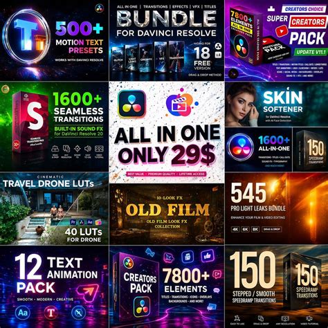 11000+ Davinci Resolve Transitions Luts FX Presets Bundle | Color ...