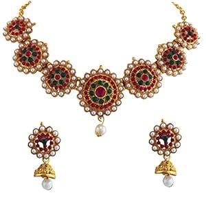 Buy Sattyaki Gold-Plated Traditional South Indian 7 Ruby Kempstone ...