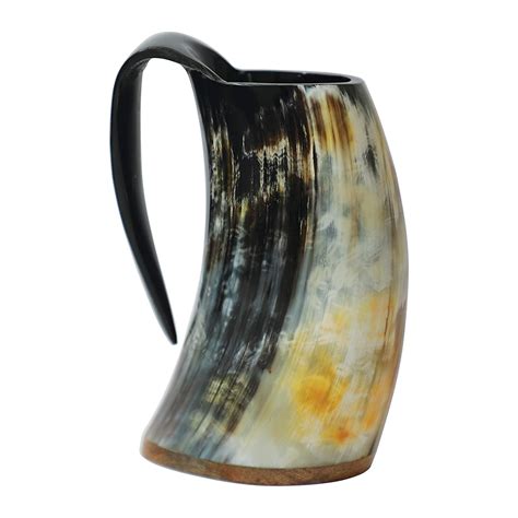 Buy Kasmi Handmade Drinking Horn Mug Beer Tankard with Wooden Base ...