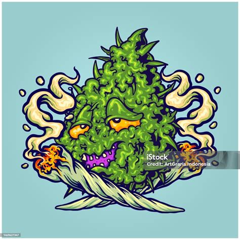 Funny Cannabis Leaf Plant Smoking Weed Logo Cartoon Illustrations Stock ...