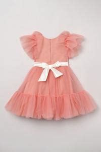 Buy Peach Polyester Pearls, Fabric Flowers Tulle Ruffle Dress For Girls ...
