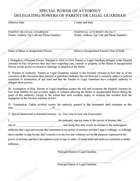 Parental Power Of Attorney Arizona Withholding | US Legal Forms