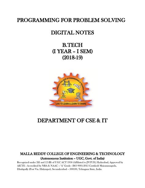 Programming for Problem Solving - PROGRAMMING FOR PROBLEM SOLVING ...