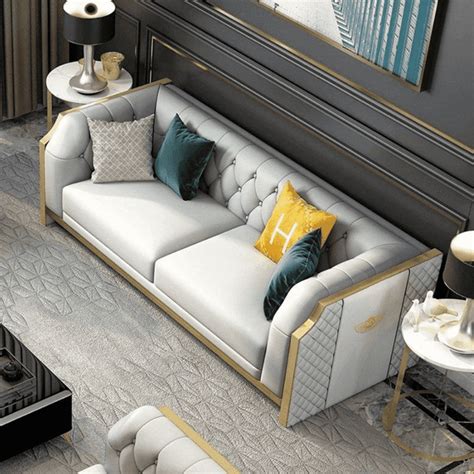 Bentley Luxury Chesterfield Sofa Set In Off White – Oak Inside