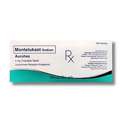 AUROHEX Montelukast 4mg - 1 Box x 100 Chewable Tabs price in the ...