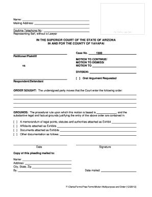 Arizona Motion to Continue/Dismiss Form - Blank Fillable Template ...