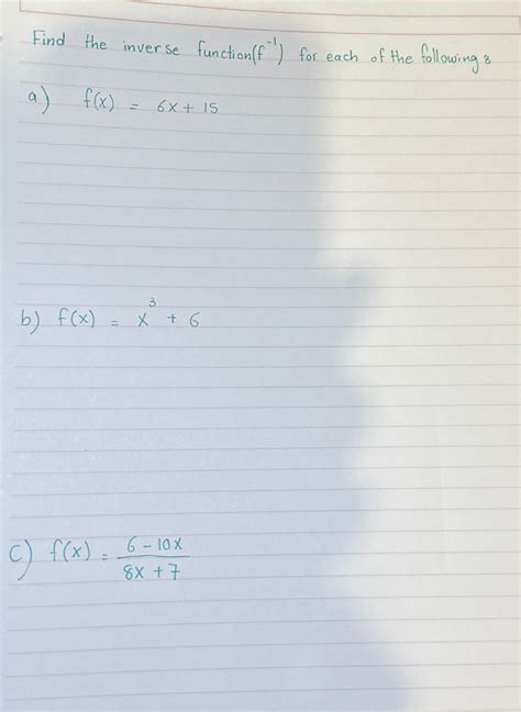 Solved Find the inverse function (f-1) ﻿for each of the | Chegg.com