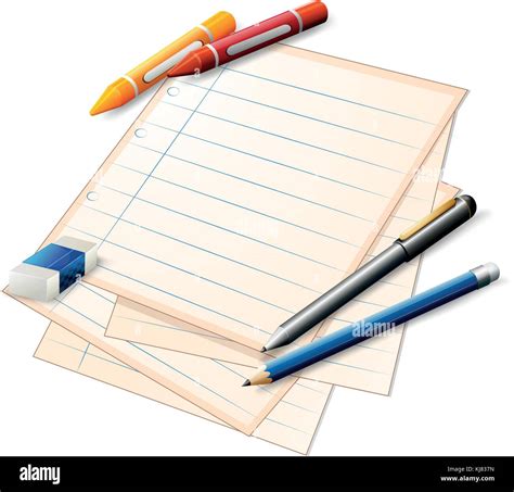 Illustration of a paper with crayons and pencils on a white background Stock Vector Image & Art ...