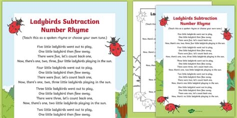 Ladybirds Subtraction Number Rhyme Poster