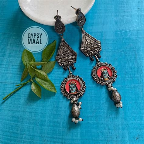 Shri Krishna Hand Painted Earrings – Gypsy Maal