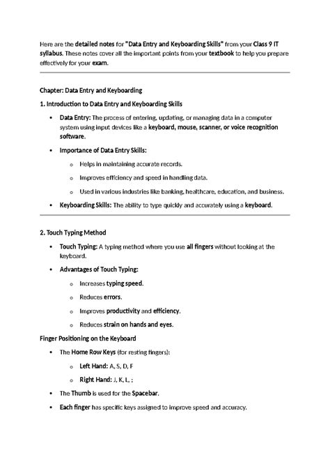Class 9 IT: Data Entry & Keyboarding Skills Notes - Studocu