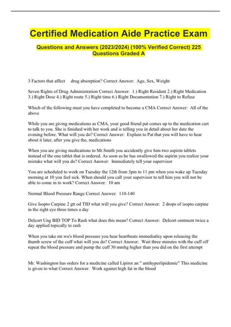 Certified Medication Aide Practice Exam Questions and Answers (2023/ ...