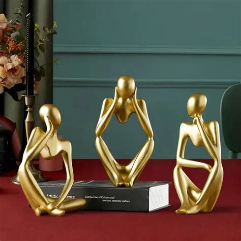 MAXXINN MAXXINN Set Of 3 Gold Thinker Men Statue Modern Art Showpiece ...