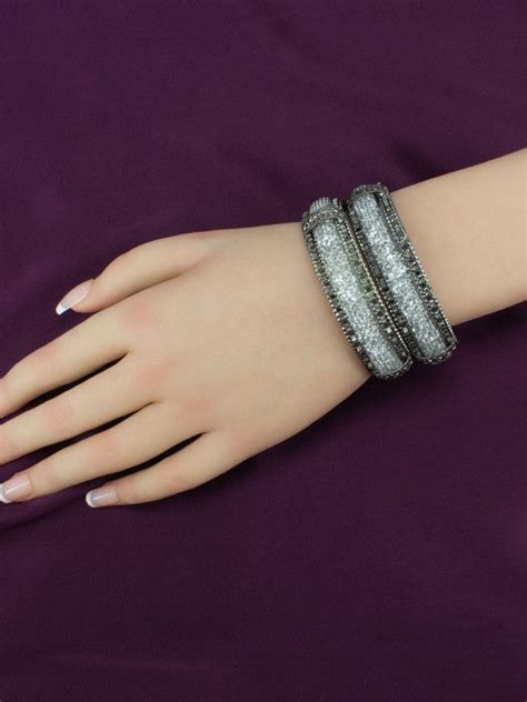 Gun Metal Crystal Beaded Bangle Set – PRIVIU