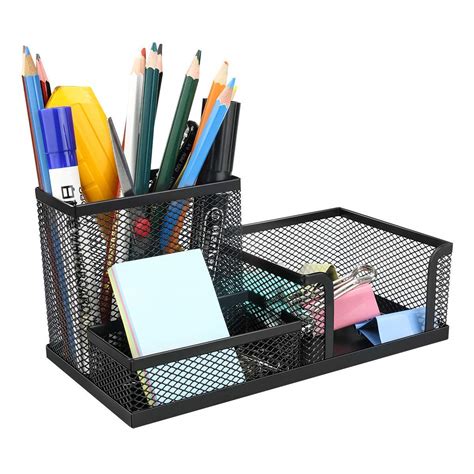 VAVSU Mesh Pen Holder | 3 Compartment Metal Pencil Case | Desk ...