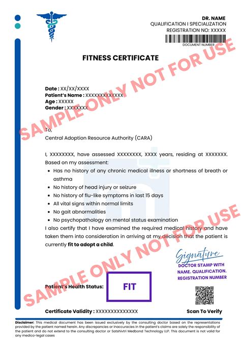 Sample of CARA Fitness Certificate