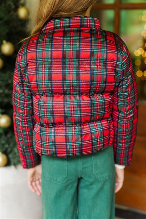 Girls: More The Merrier Red Tartan Plaid Puffer Jacket – Shop the Mint