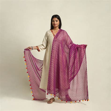 Purple Tie & Dye Mothra Kota Doria Cotton Leheriya Dupatta