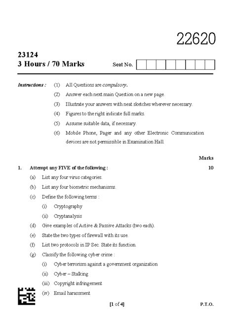 NIS Question Paper - GOOD - 22620 [1 of 4] P.T. 23124 3 Hours / 70 ...