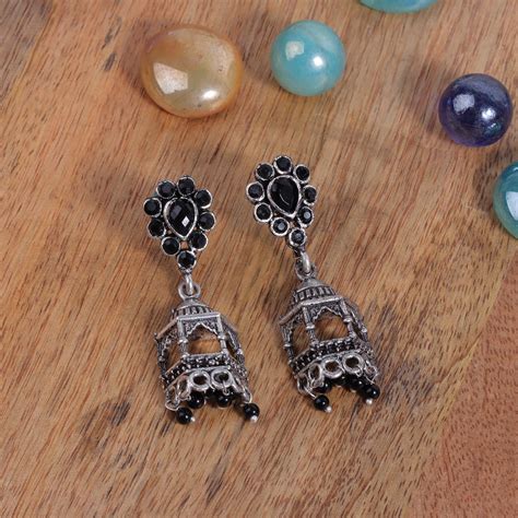 Black Stone Studded Jhorokha Earrings – StylishKudi
