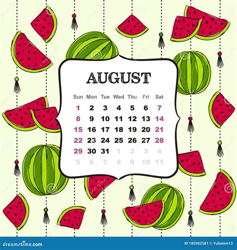 Thematic Template for a Calendar for 2021 August Stock Illustration ...