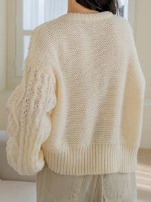 Dazy-Less Cable Knit Drop Shoulder Sweater,Long Sleeve Tops Old Money ...