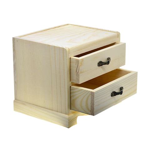 Generic Unfinished Wooden Jewelry Storage Box 2 Drawers with Mirror for ...