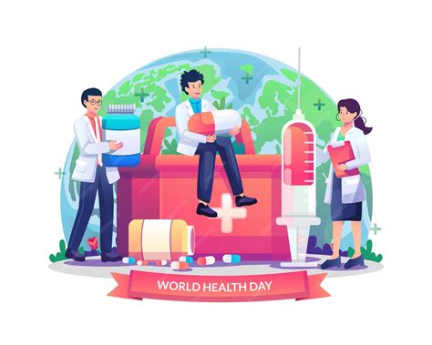 Conceito de ilustração do Dia Mundial da Saúde com grupo de médicos ...