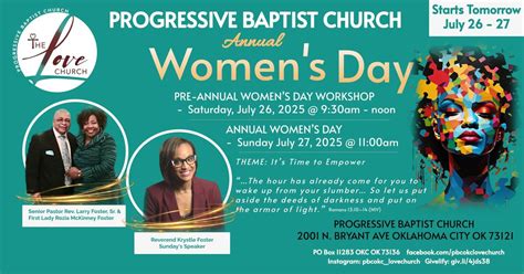 Pre-Annual Womens Day Workshop - Saturday, July 26, Progressive Baptist ...