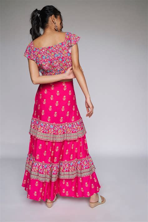 Buy Hot Pink Floral Fit & Flare Skirt Set Online for Women from ...