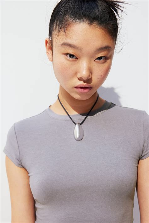 Cropped cotton top - Grey - Ladies | H&M IN