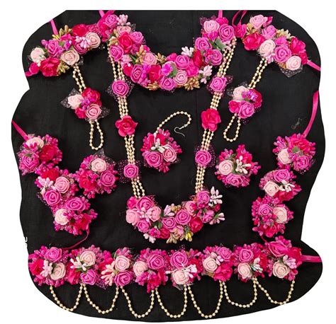 Buy USHA BENTEX Artificial pink Flowers Jewellery Set For Haldi Gota ...