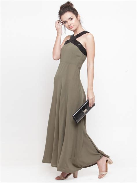plusS Women Olive Green Solid Maxi Dress