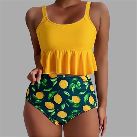 BLTIBY Women's High Waisted Bikini Set V Neck Swimsuits Printed Two ...