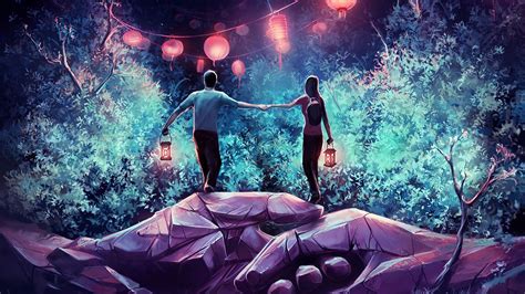 Wallpaper couple, lamps, rocks, hands, art hd, picture, image