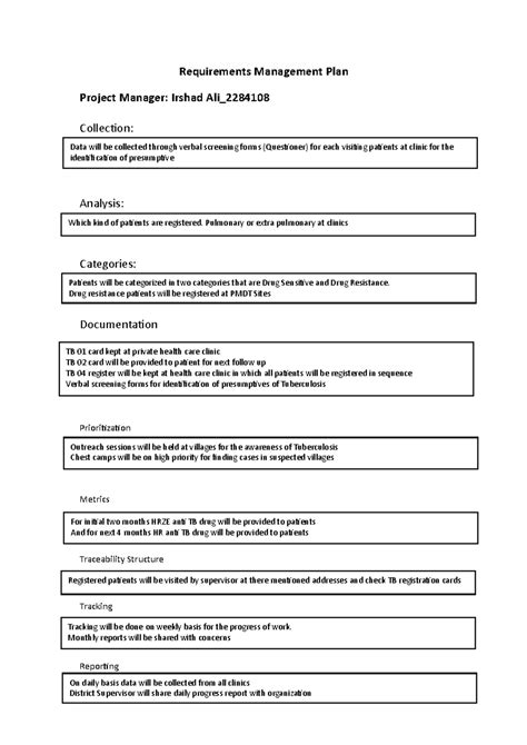 Image result for Requirements Management Plan Example