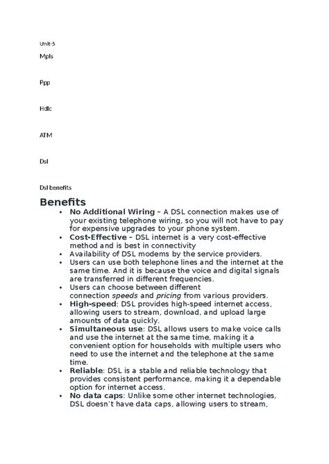 Cn unit-5 - good - Unit- Mpls Ppp Hdlc ATM Dsl Dsl benefits Benefits No ...