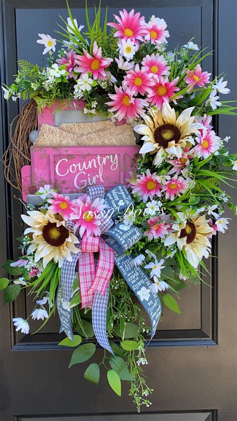 Truck Wreath Spring And Summer Door Wreath, Daisy Wreath, Pink Truck ...