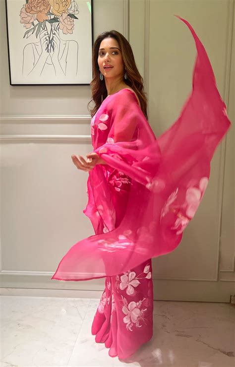 Raspberry Hibiscus Organza Saree – Picchika