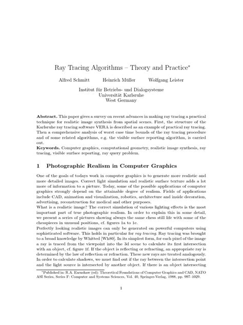 Ray Tracing Algorithms - Theory and Practice: 1 Photographic Realism in ...