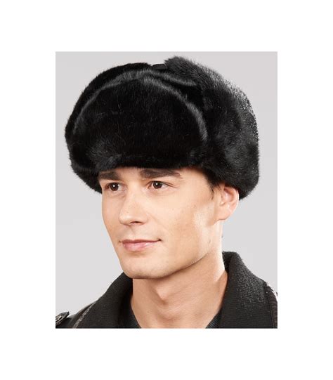 Black Faux Fur Russian Ushanka Hat for Men: FurHatWorld.com
